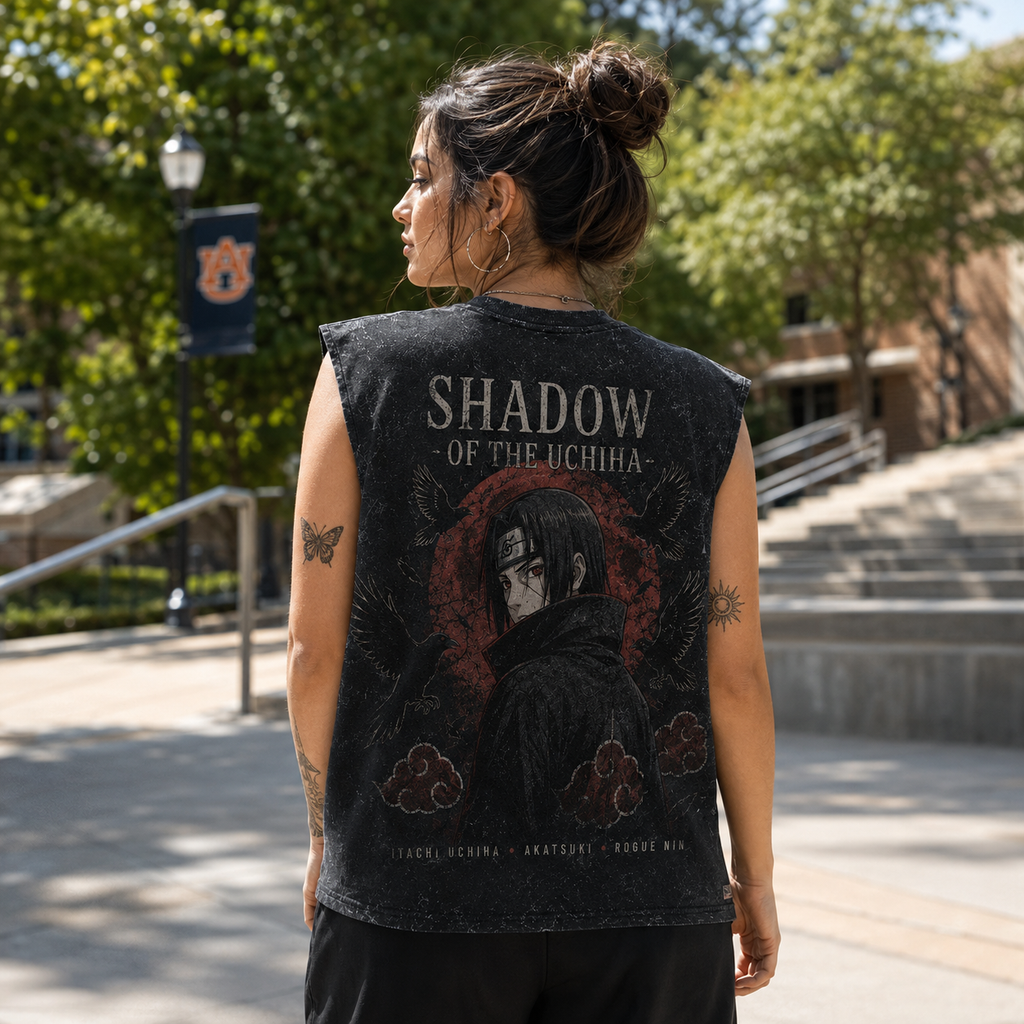 Itachi Uchiha Naruto Anime Tank Top - Shadow Of The Uchiha Acid Wash Vest
