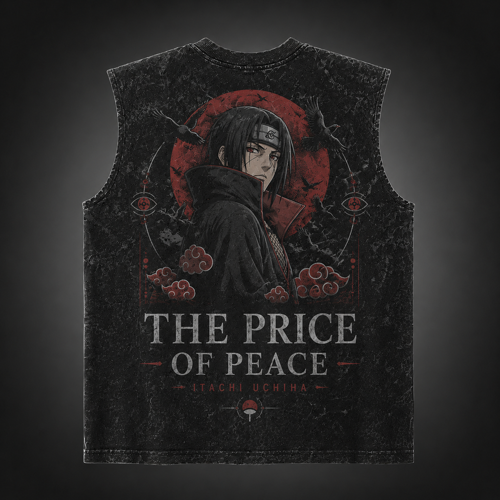 Itachi Uchiha Naruto Anime Tank Top - The Price Of Peace Acid Wash Vest