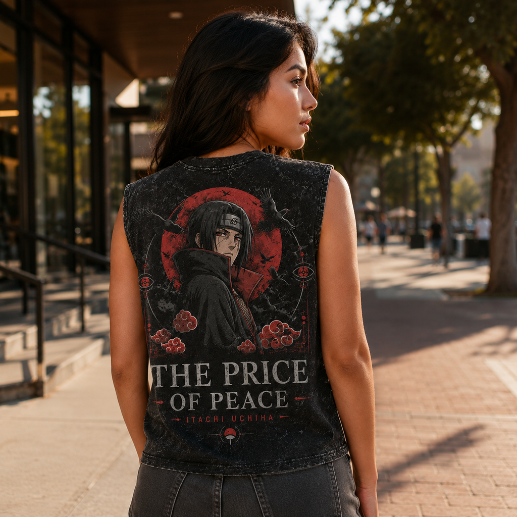 Itachi Uchiha Naruto Anime Tank Top - The Price Of Peace Acid Wash Vest