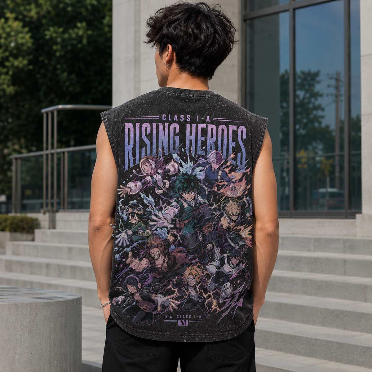 Izuku Midoriya/Deku & Katsuki Bakugo My Hero Academia Anime Tank Top - Class 1-A Rising Heroes Acid Wash Vest