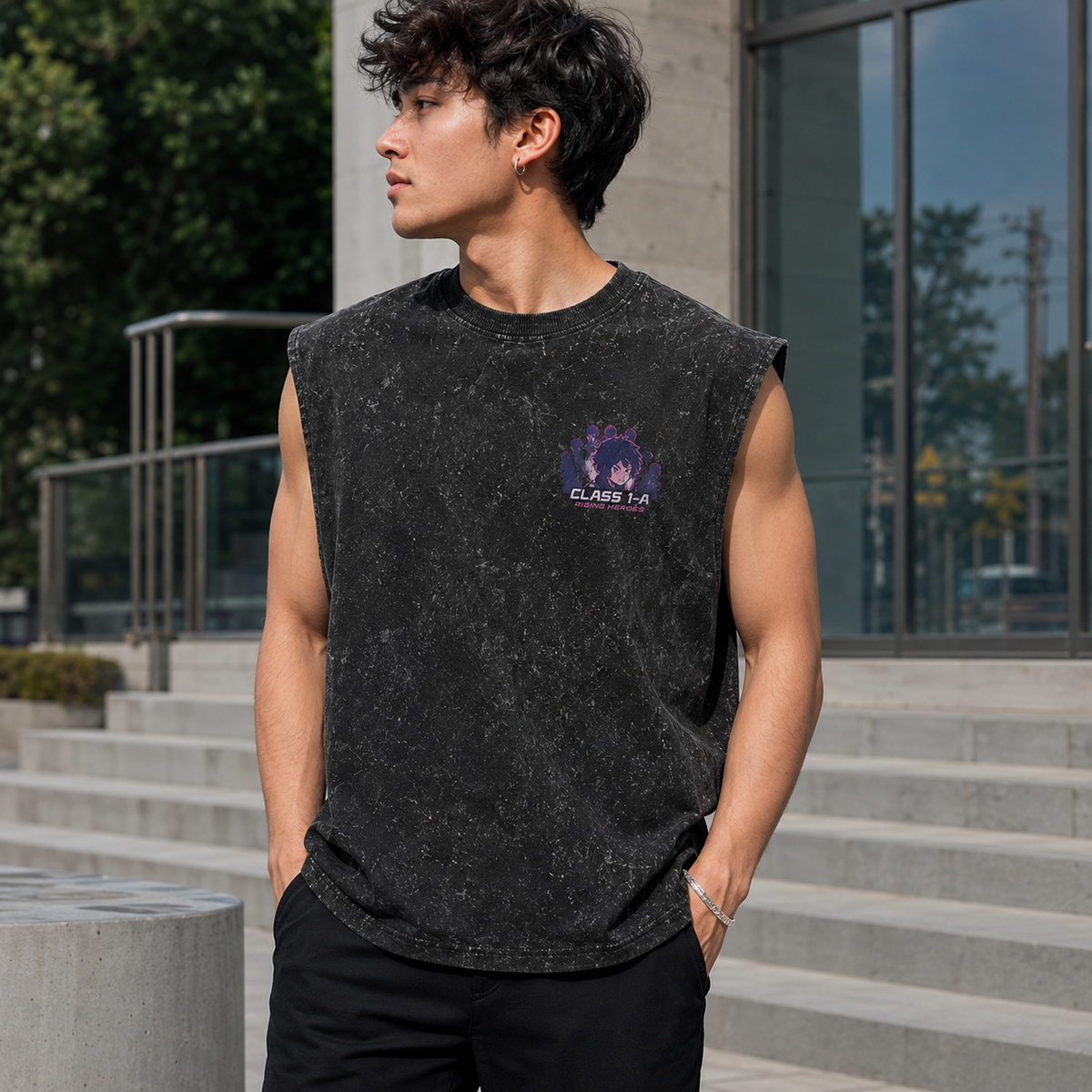 Izuku Midoriya/Deku & Katsuki Bakugo My Hero Academia Anime Tank Top - Class 1-A Rising Heroes Acid Wash Vest