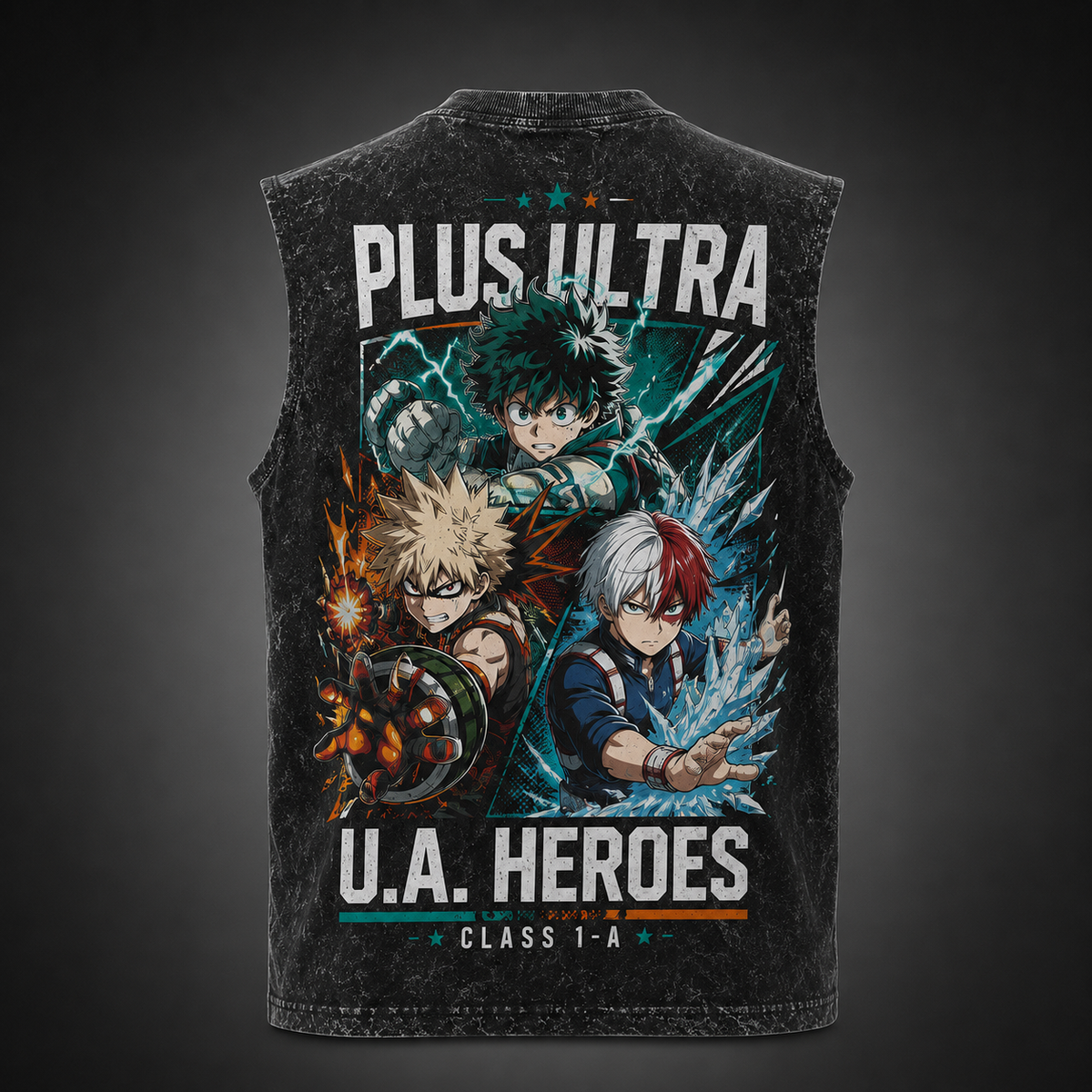 Izuku Midoriya/Deku & Katsuki Bakugo My Hero Academia Anime Tank Top - U.A. Heroes Class 1-A Acid Wash Vest