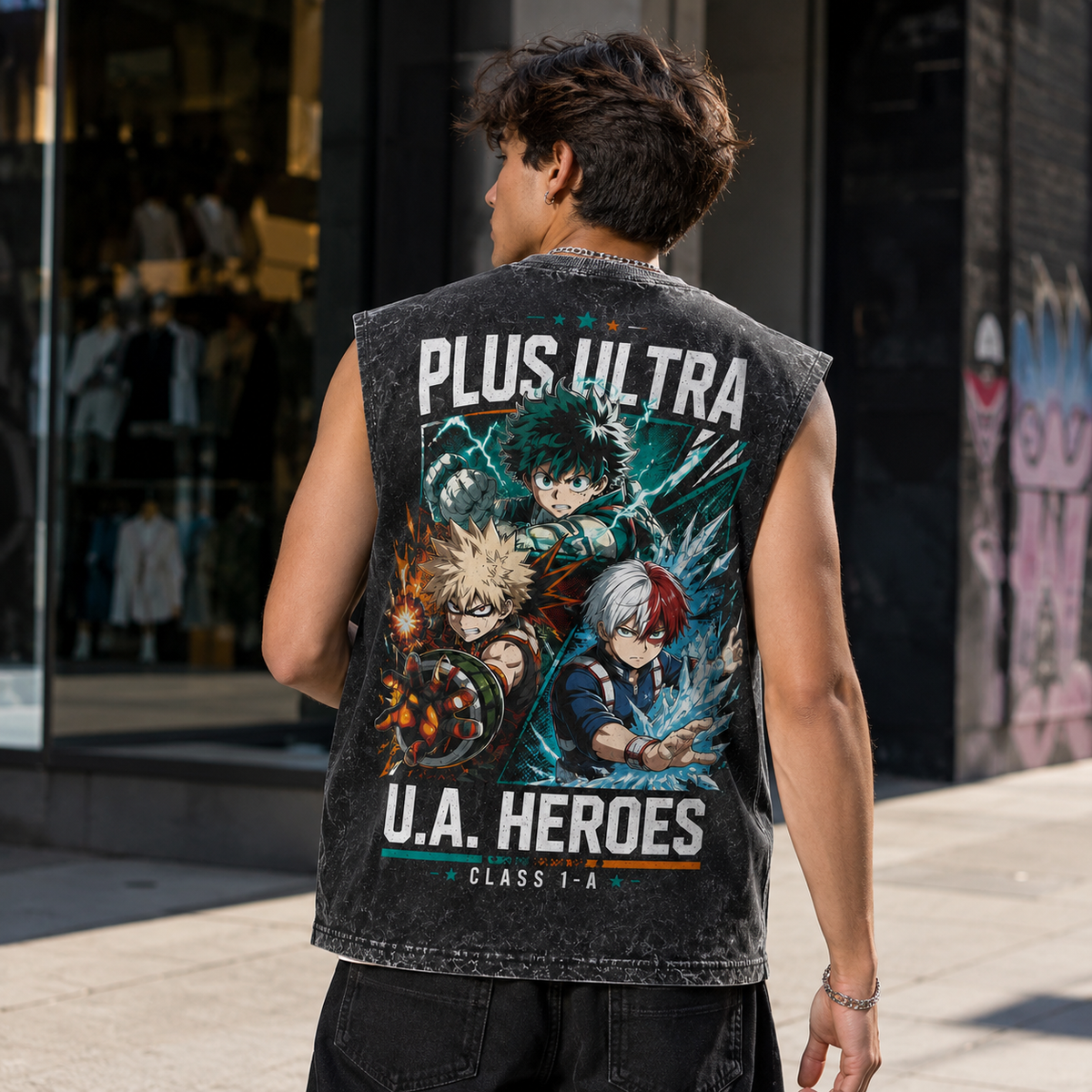Izuku Midoriya/Deku & Katsuki Bakugo My Hero Academia Anime Tank Top - U.A. Heroes Class 1-A Acid Wash Vest