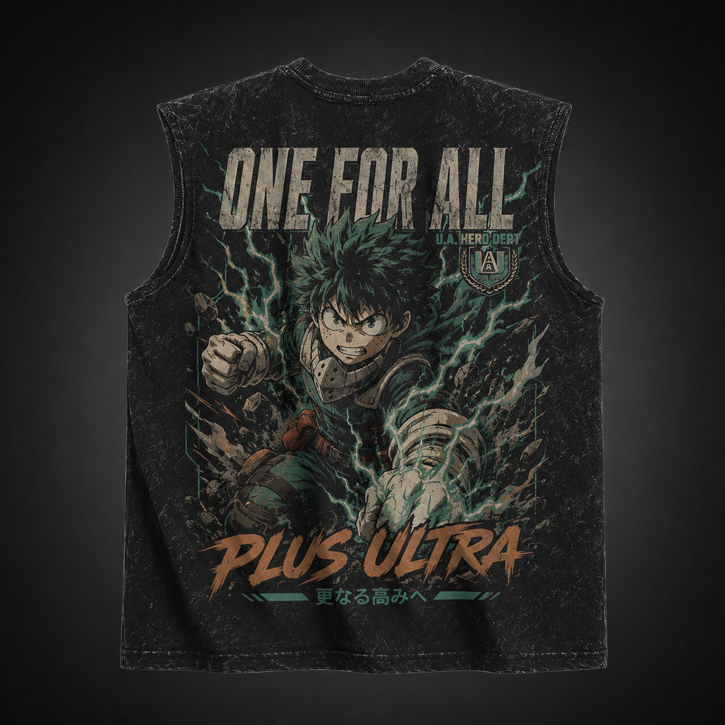 Izuku Midoriya/Deku My Hero Academia Anime Tank Top - One For All Hero Dept Acid Wash Vest