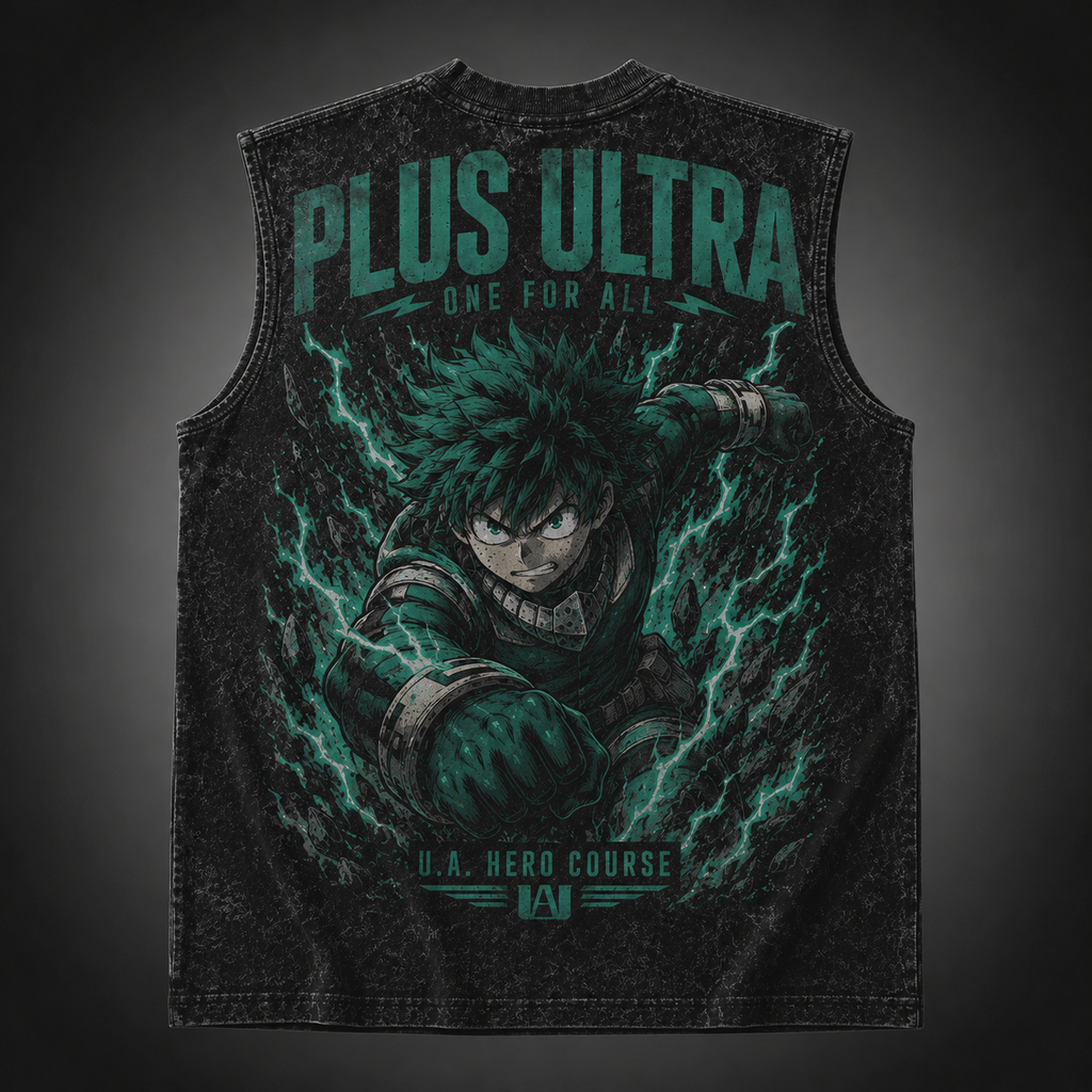 Izuku Midoriya/Deku My Hero Academia Anime Tank Top - Plus Ultra One For All Acid Wash Vest