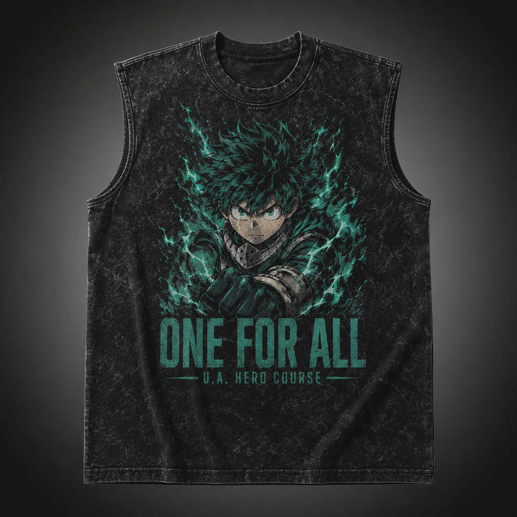 Izuku Midoriya/Deku My Hero Academia Anime Tank Top - Plus Ultra One For All Acid Wash Vest