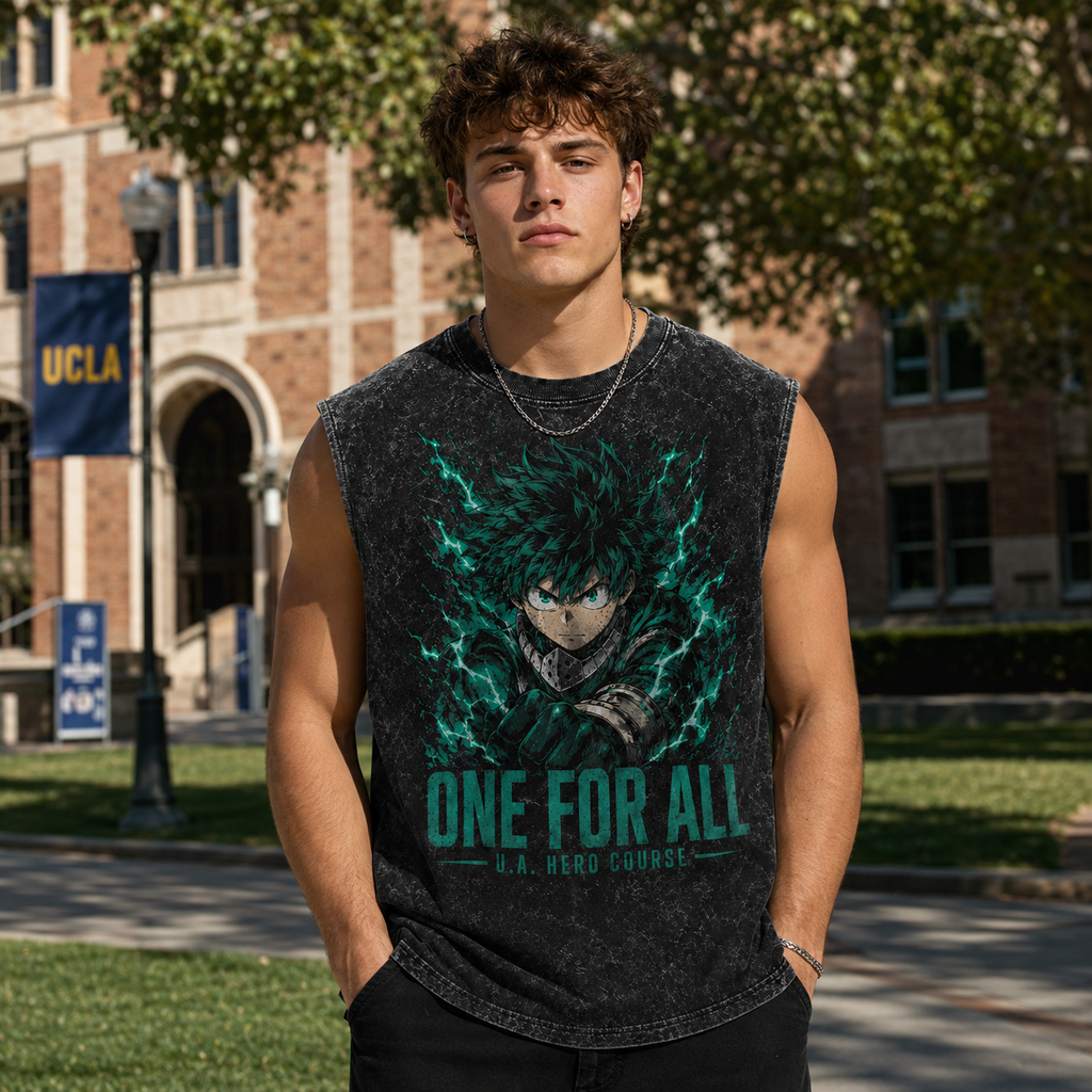 Izuku Midoriya/Deku My Hero Academia Anime Tank Top - Plus Ultra One For All Acid Wash Vest