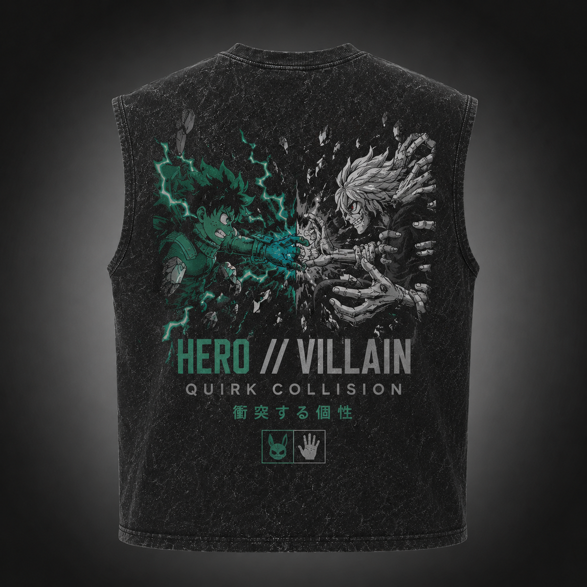 Izuku Midoriya/Deku & Shigaraki My Hero Academia Anime Tank Top - Hero Villain Quirk Collision Acid Wash Vest