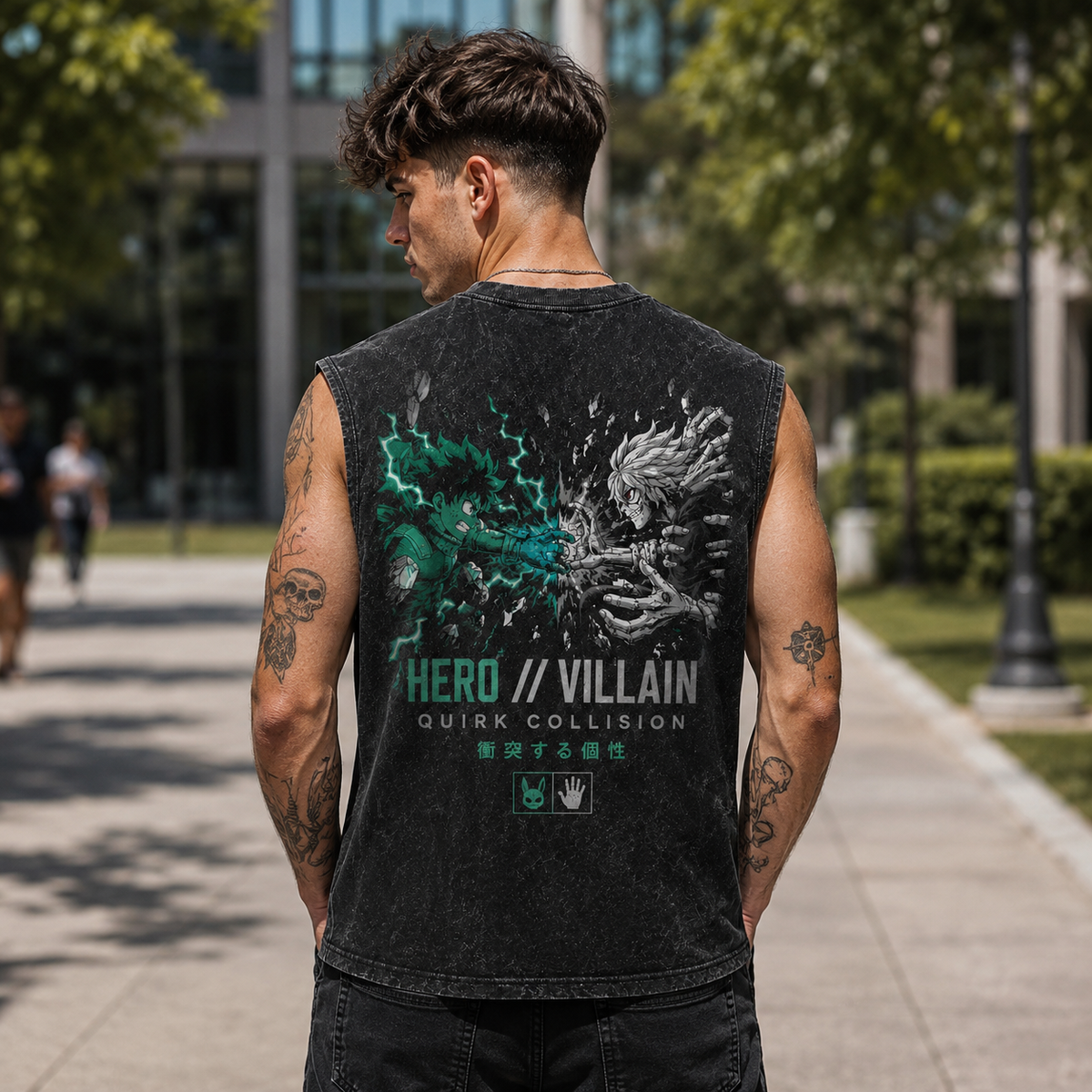 Izuku Midoriya/Deku & Shigaraki My Hero Academia Anime Tank Top - Hero Villain Quirk Collision Acid Wash Vest