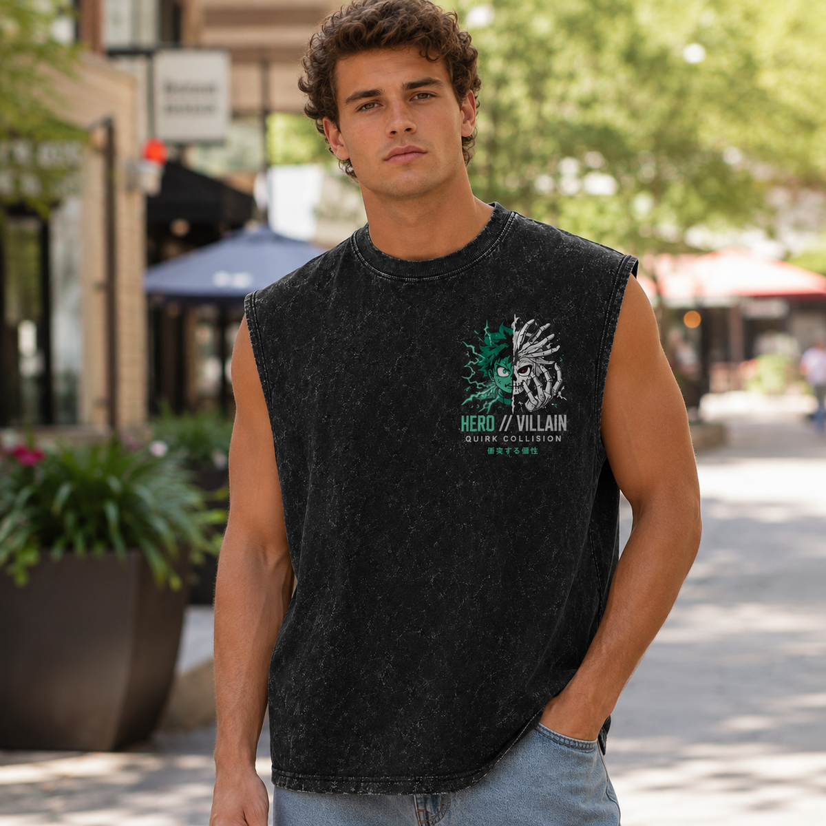 Izuku Midoriya/Deku & Shigaraki My Hero Academia Anime Tank Top - Hero Villain Quirk Collision Acid Wash Vest