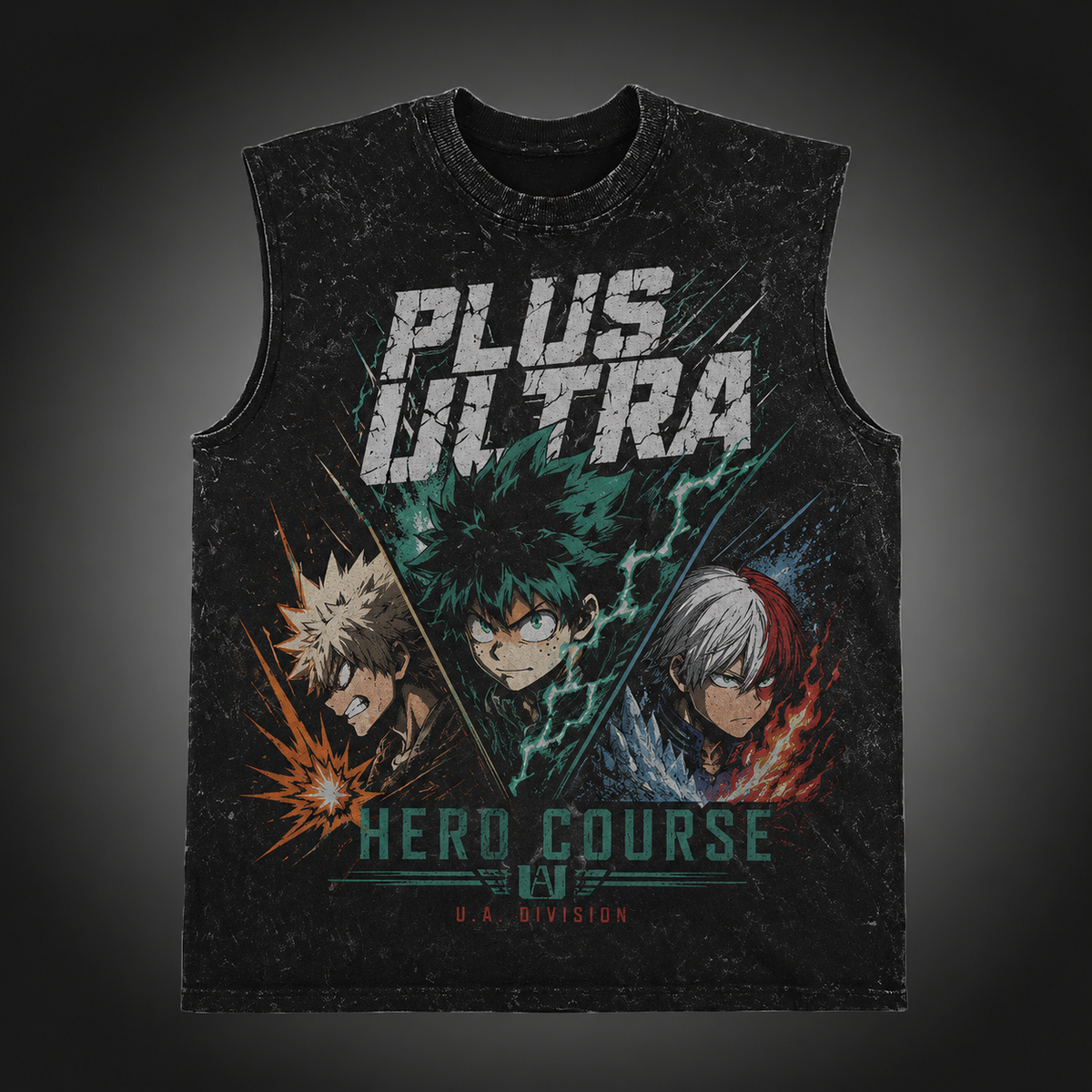 Izuku Midoriya, Katsuki Bakugo, Shoto Todoroki My Hero Academia Anime Tank Top - Hero Course Trio Acid Wash Vest