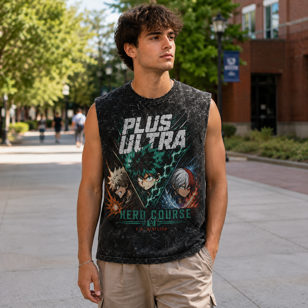 Izuku Midoriya, Katsuki Bakugo, Shoto Todoroki My Hero Academia Anime Tank Top - Hero Course Trio Acid Wash Vest