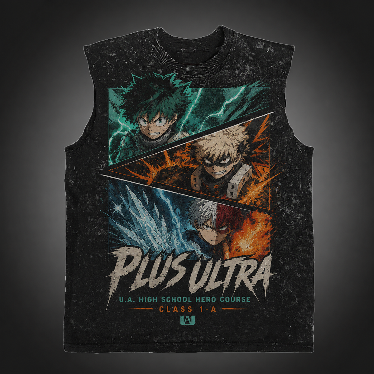 Izuku Midoriya, Katsuki Bakugo, Shoto Todoroki My Hero Academia Anime Tank Top - Plus Ultra Trio Acid Wash Vest