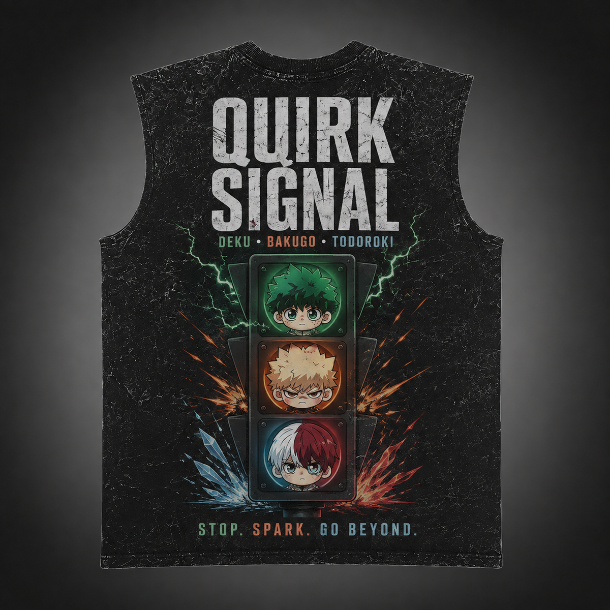 Izuku Midoriya, Katsuki Bakugo, Shoto Todoroki My Hero Academia Anime Tank Top - Quirk Signal Acid Wash Vest