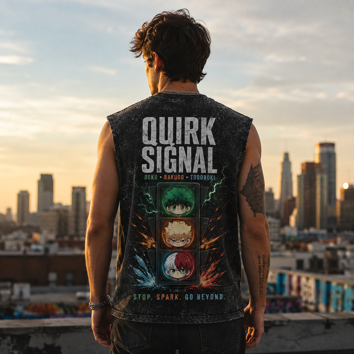 Izuku Midoriya, Katsuki Bakugo, Shoto Todoroki My Hero Academia Anime Tank Top - Quirk Signal Acid Wash Vest