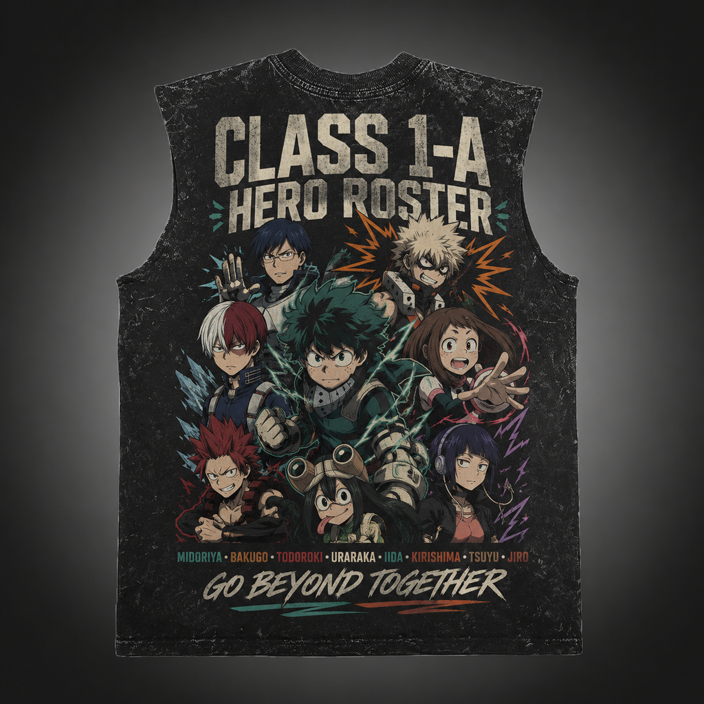 Izuku Midoriya, Katsuki Bakugo, Shoto Todoroki My Hero Academia Anime Tank Top - Class 1-A Roster Acid Wash Vest