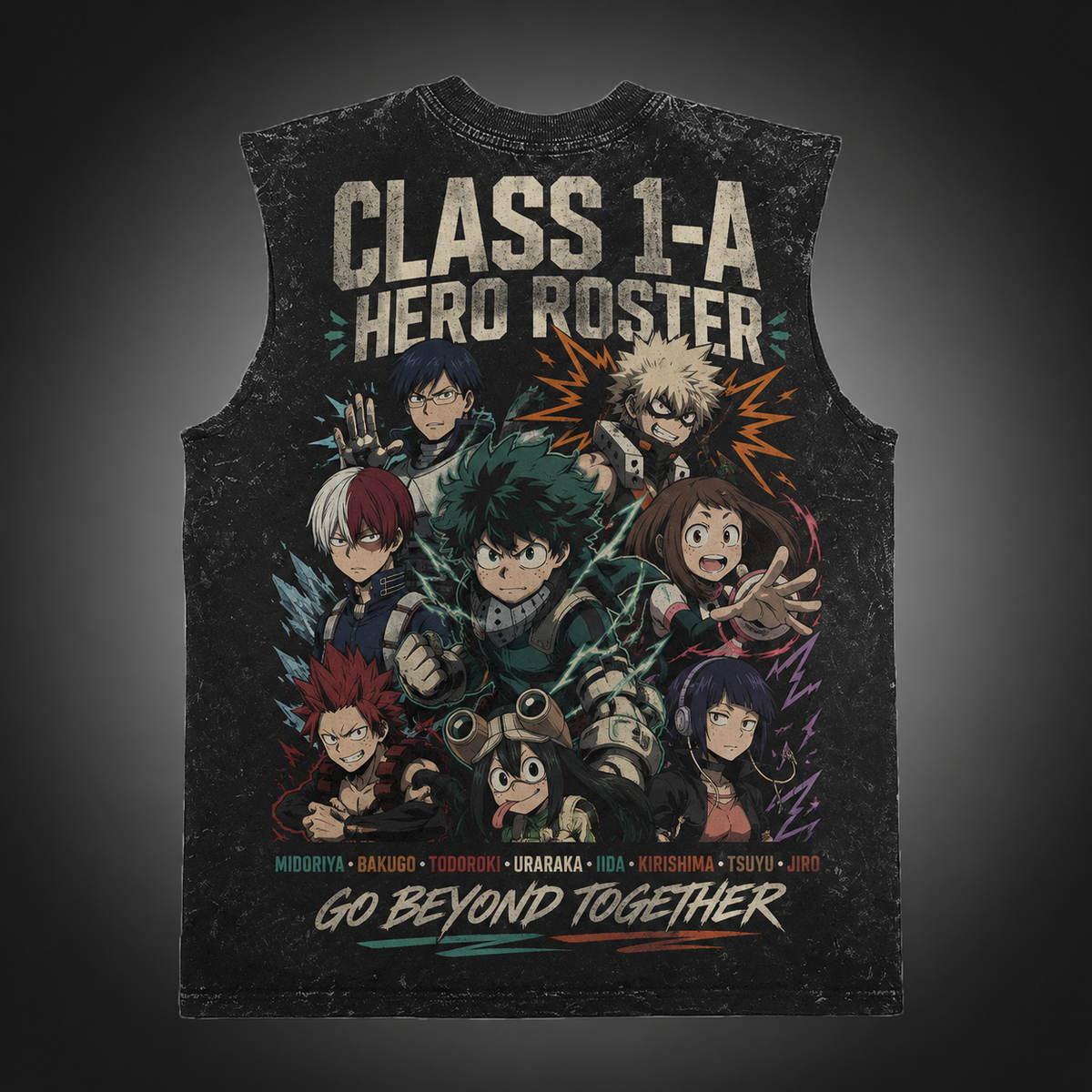 Izuku Midoriya, Katsuki Bakugo, Shoto Todoroki My Hero Academia Anime Tank Top - Class 1-A Roster Acid Wash Vest