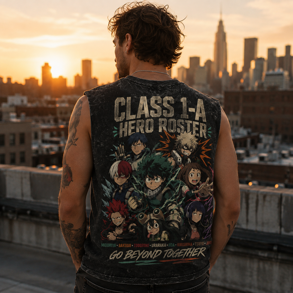 Izuku Midoriya, Katsuki Bakugo, Shoto Todoroki My Hero Academia Anime Tank Top - Class 1-A Roster Acid Wash Vest