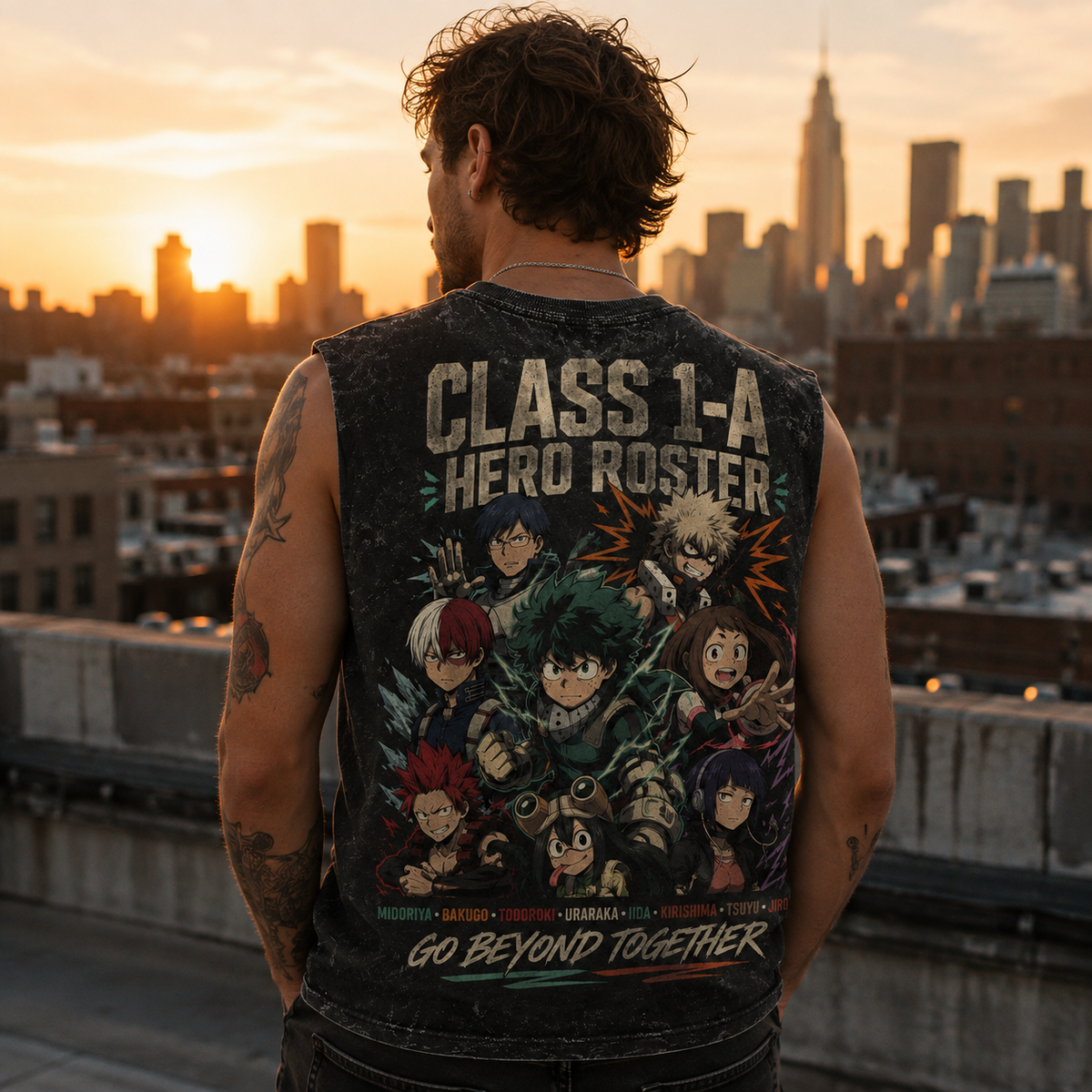 Izuku Midoriya, Katsuki Bakugo, Shoto Todoroki My Hero Academia Anime Tank Top - Class 1-A Roster Acid Wash Vest