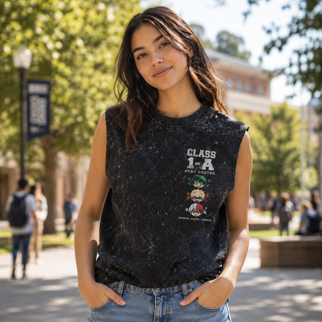 Izuku Midoriya, Katsuki Bakugo, Shoto Todoroki My Hero Academia Anime Tank Top - Class 1-A Roster Acid Wash Vest