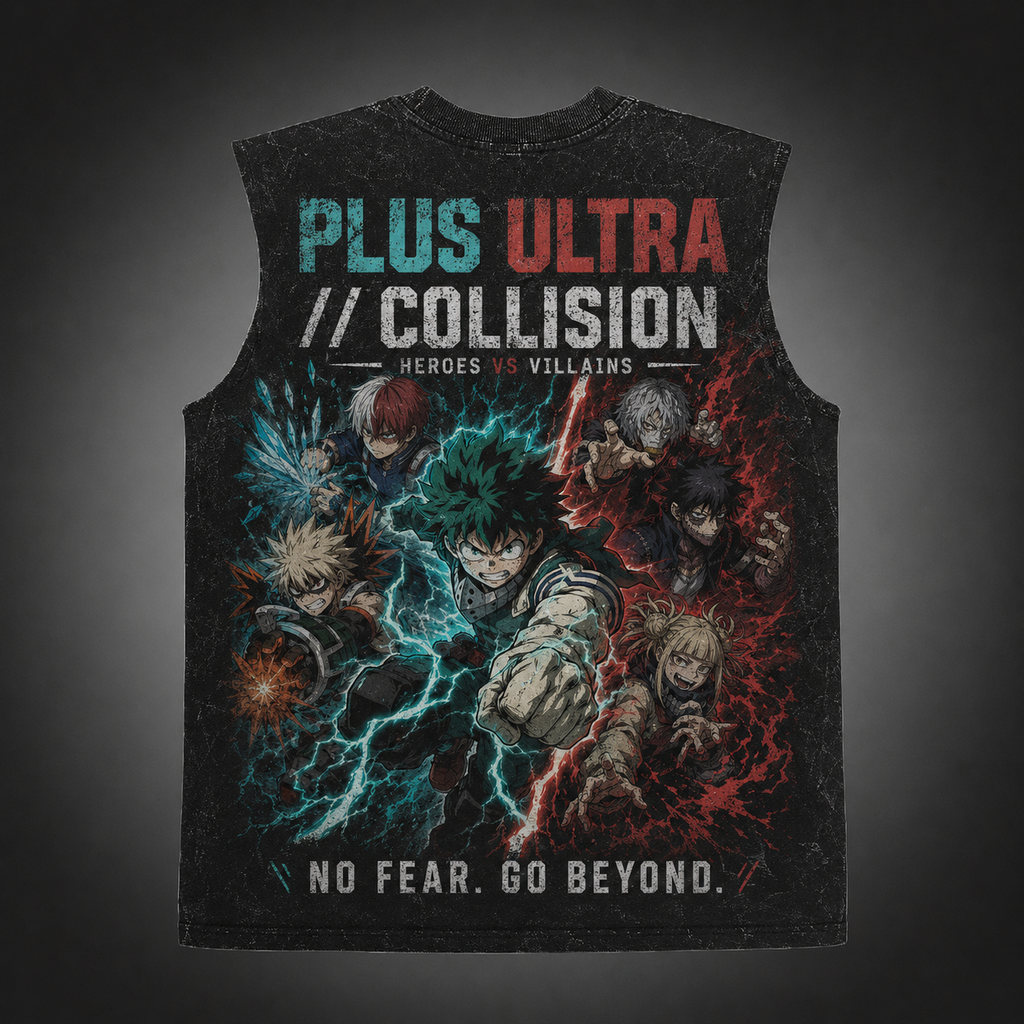 Izuku Midoriya, Katsuki Bakugo, Shoto Todoroki My Hero Academia Anime Tank Top - Plus Ultra Collision Acid Wash Vest