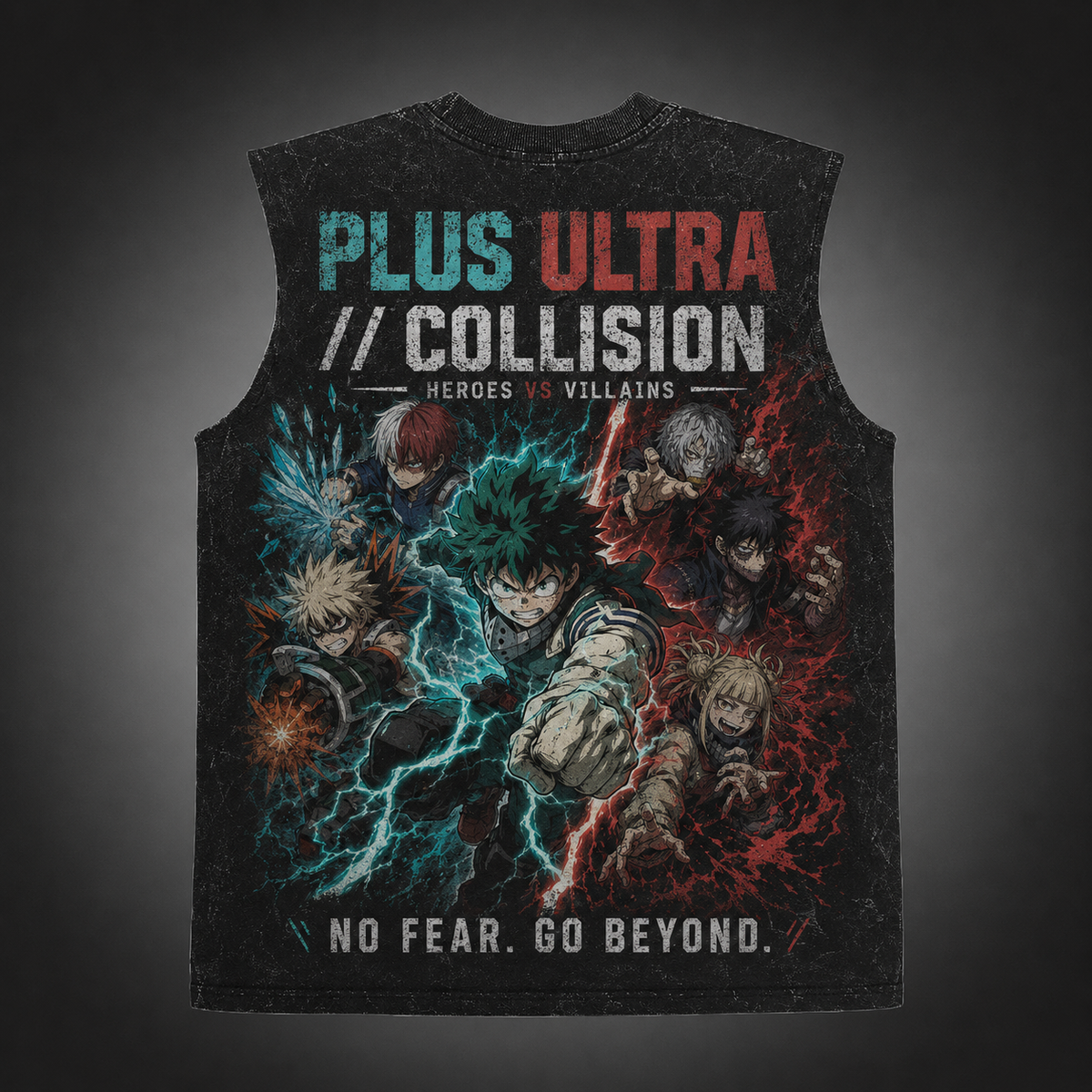Izuku Midoriya, Katsuki Bakugo, Shoto Todoroki My Hero Academia Anime Tank Top - Plus Ultra Collision Acid Wash Vest