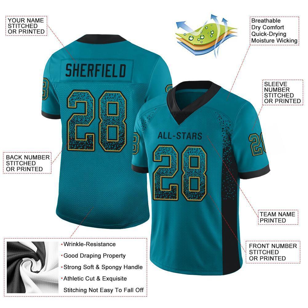 Custom Football Jersey - Teal Black-Old Gold Drift Fashion