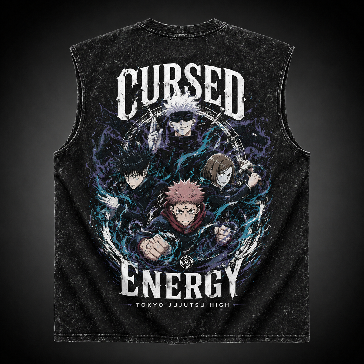 Jujutsu Kaisen Anime Tank Top - Cursed Energy Crew Acid Wash Vest
