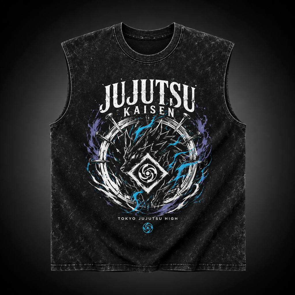 Jujutsu Kaisen Anime Tank Top - Cursed Energy Crew Acid Wash Vest