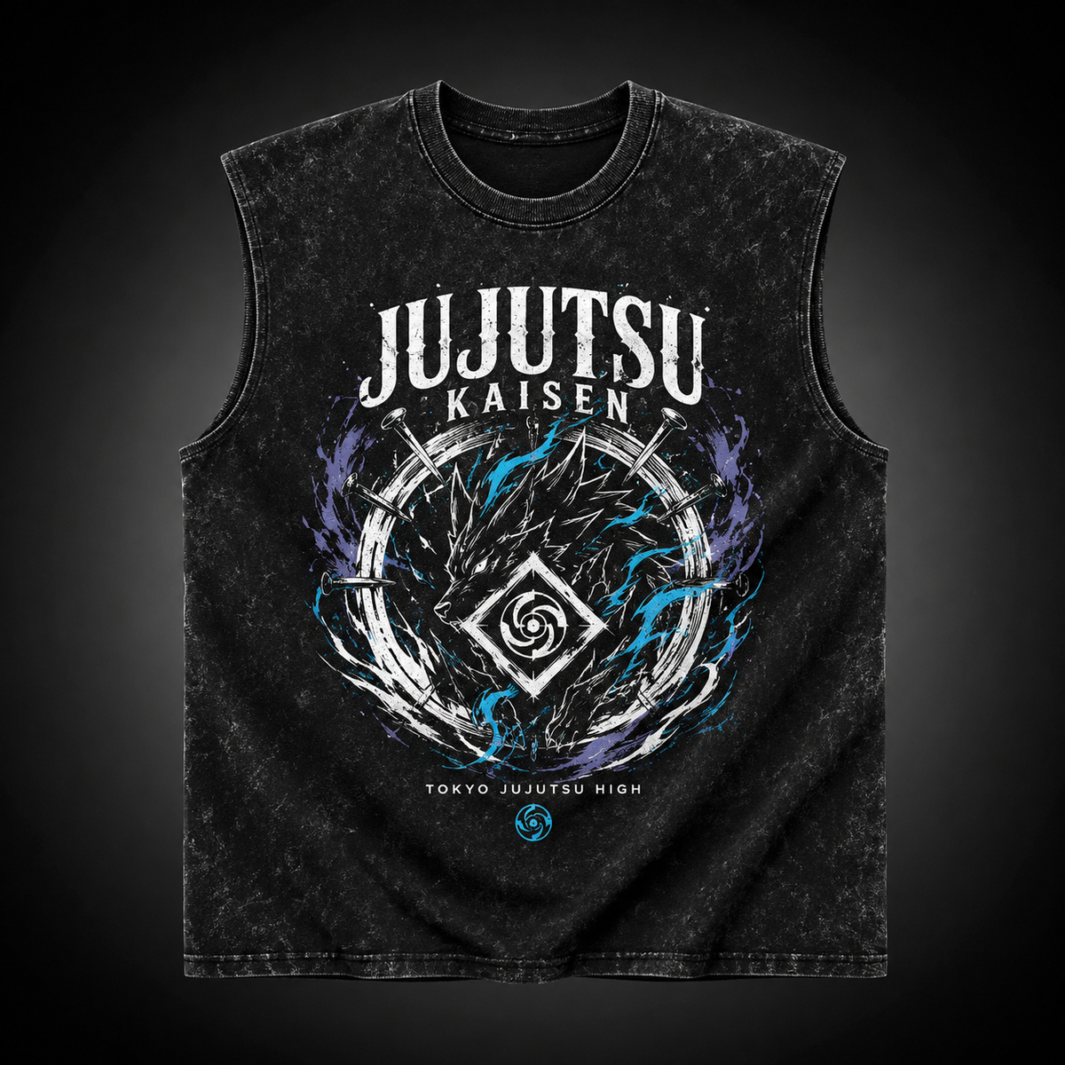 Jujutsu Kaisen Anime Tank Top - Cursed Energy Crew Acid Wash Vest
