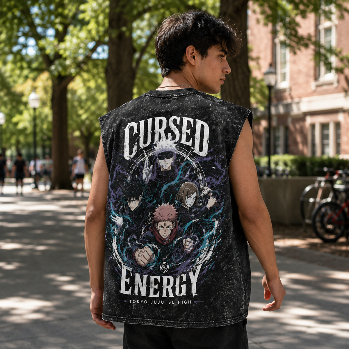 Jujutsu Kaisen Anime Tank Top - Cursed Energy Crew Acid Wash Vest