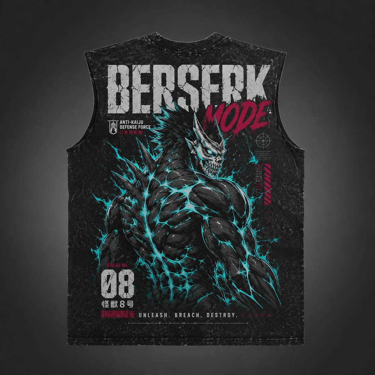 Kaiju No. 8 Anime Tank Top - Berserk Mode Acid Wash Vest