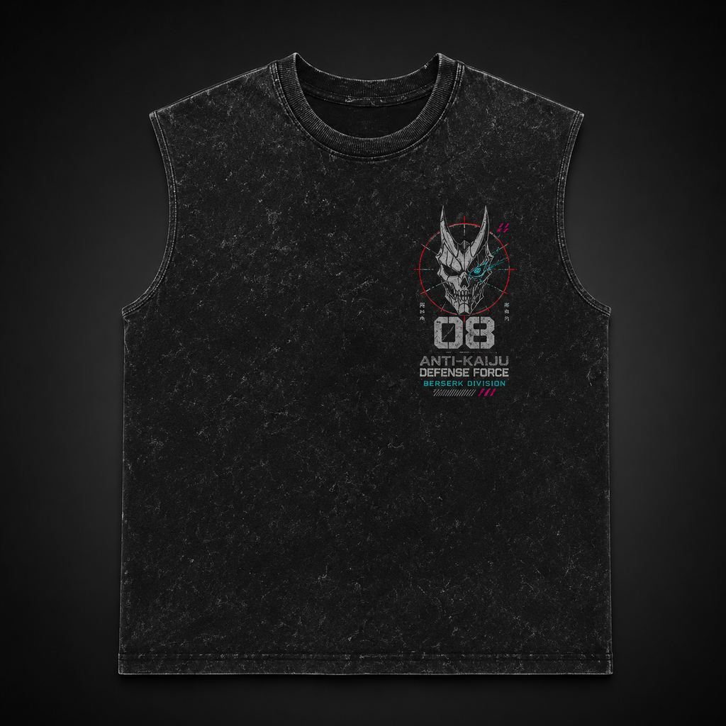 Kaiju No. 8 Anime Tank Top - Berserk Onslaught Acid Wash Vest