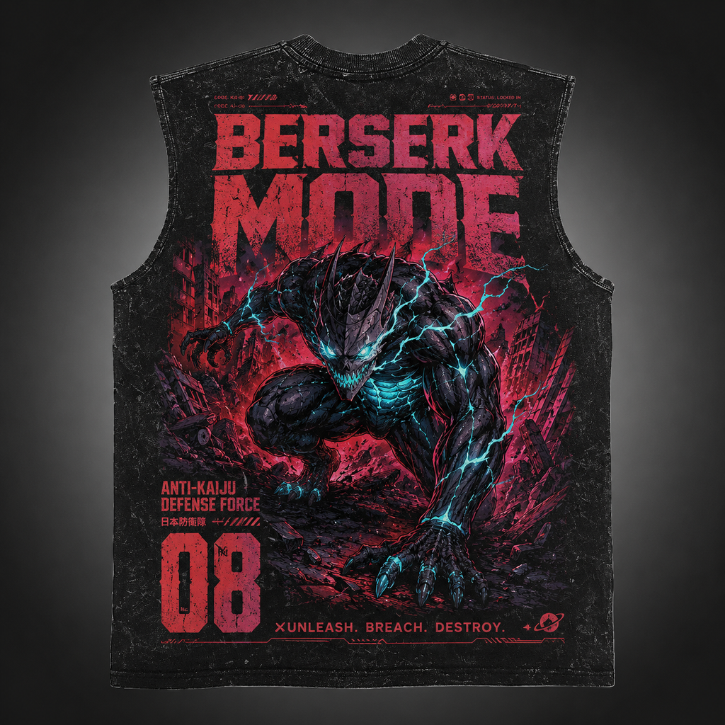 Kaiju No. 8 Anime Tank Top - Berserk Onslaught Acid Wash Vest