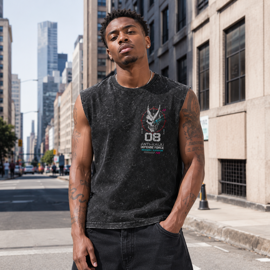 Kaiju No. 8 Anime Tank Top - Berserk Onslaught Acid Wash Vest