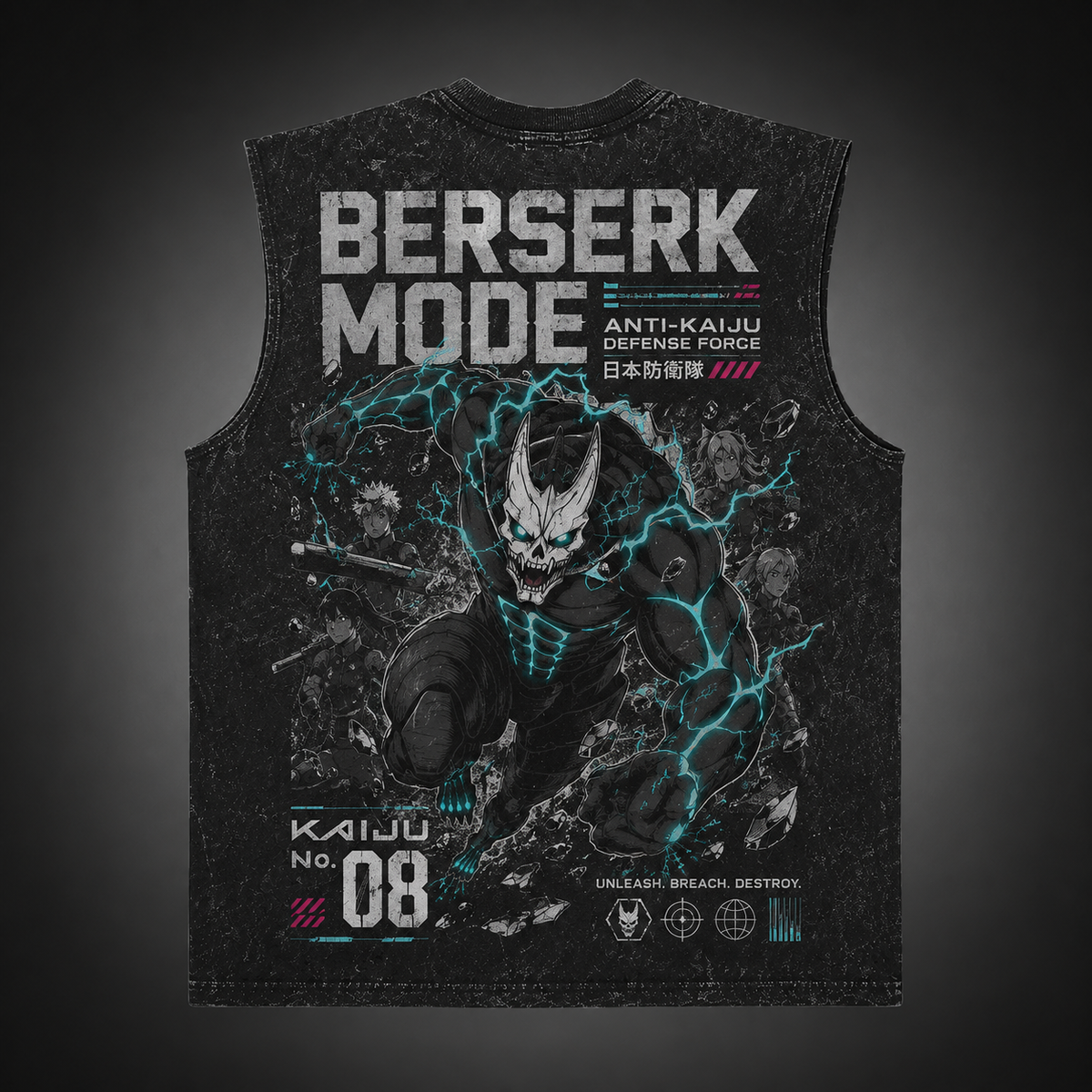 Kaiju No. 8 Anime Tank Top - Berserk Rampage Acid Wash Vest