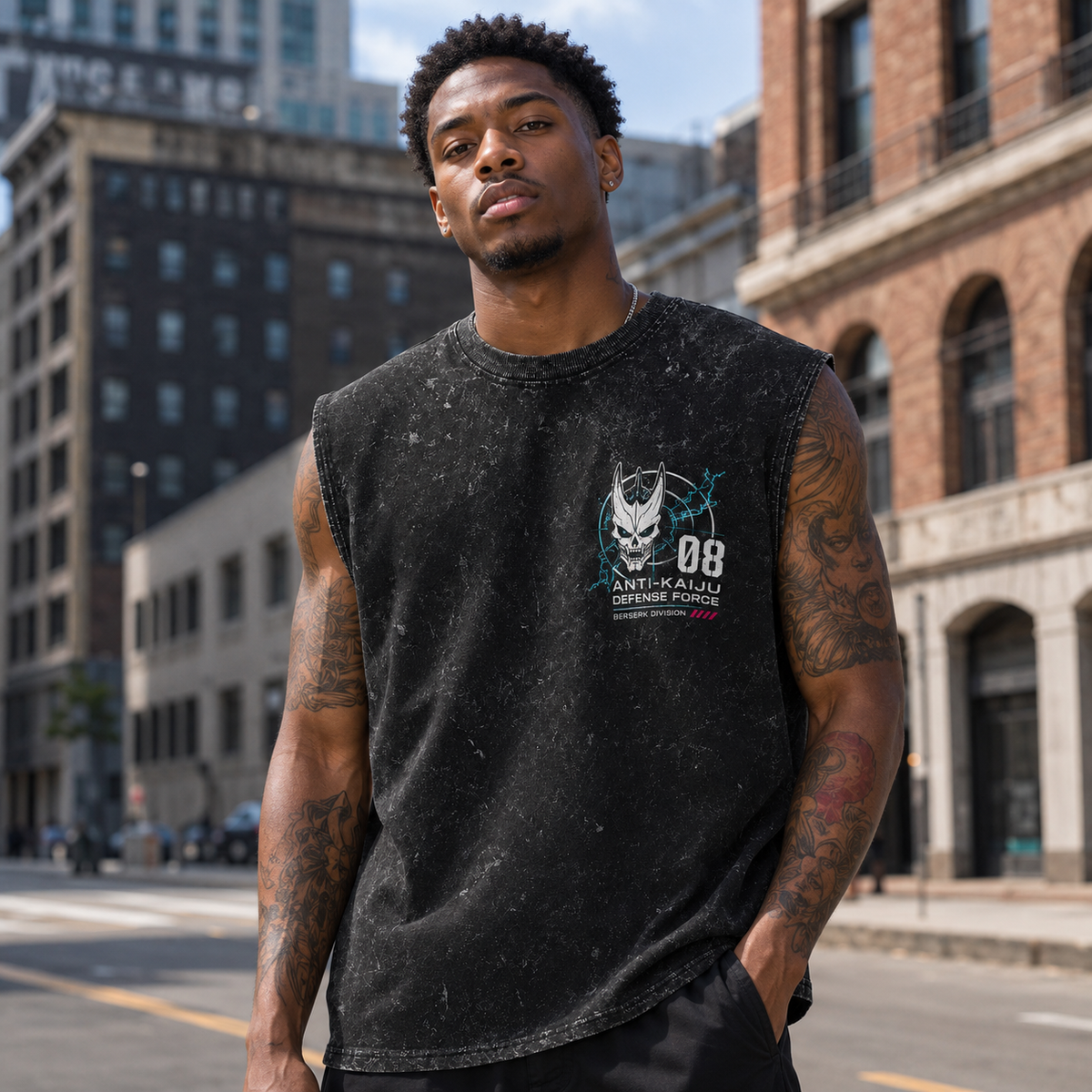 Kaiju No. 8 Anime Tank Top - Berserk Rampage Acid Wash Vest