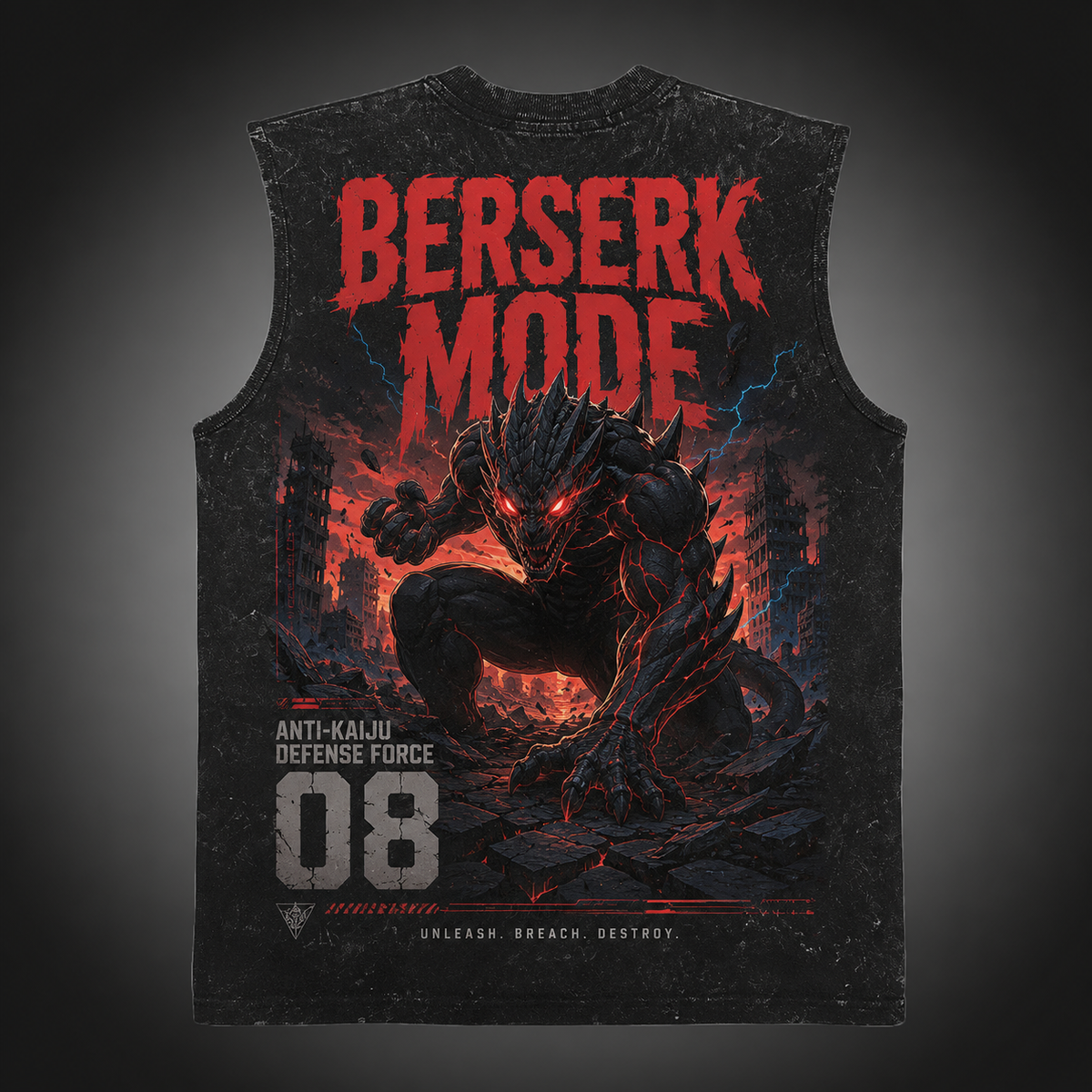 Kaiju No. 8 Anime Tank Top - Berserk Ruins Acid Wash Vest