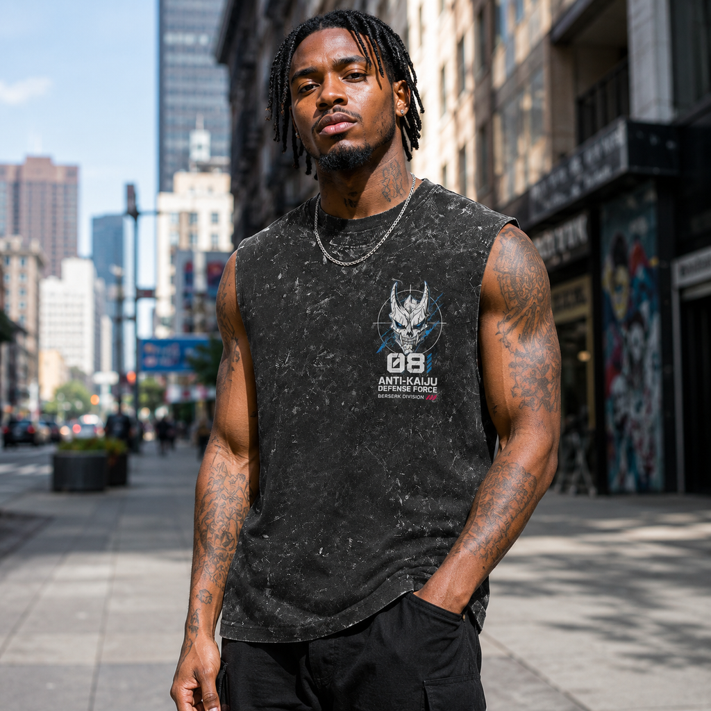 Kaiju No. 8 Anime Tank Top - Berserk Ruins Acid Wash Vest