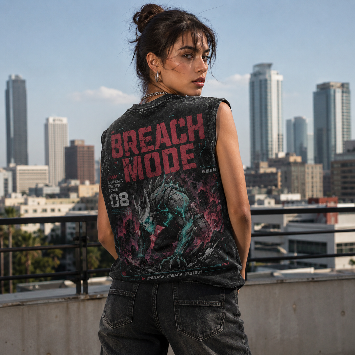 Kaiju No. 8 Anime Tank Top - Breach Mode Acid Wash Vest
