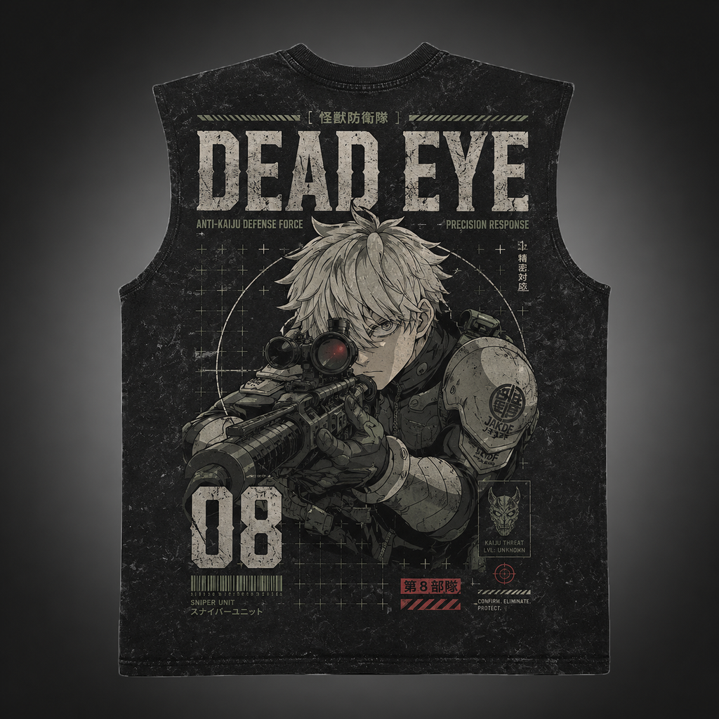 Kaiju No. 8 Anime Tank Top - Dead Eye Acid Wash Vest