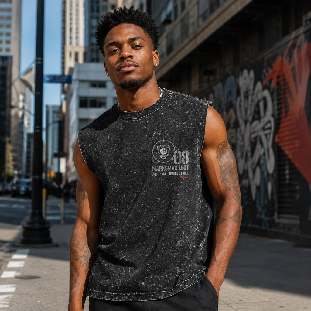 Kaiju No. 8 Anime Tank Top - Dead Eye Acid Wash Vest
