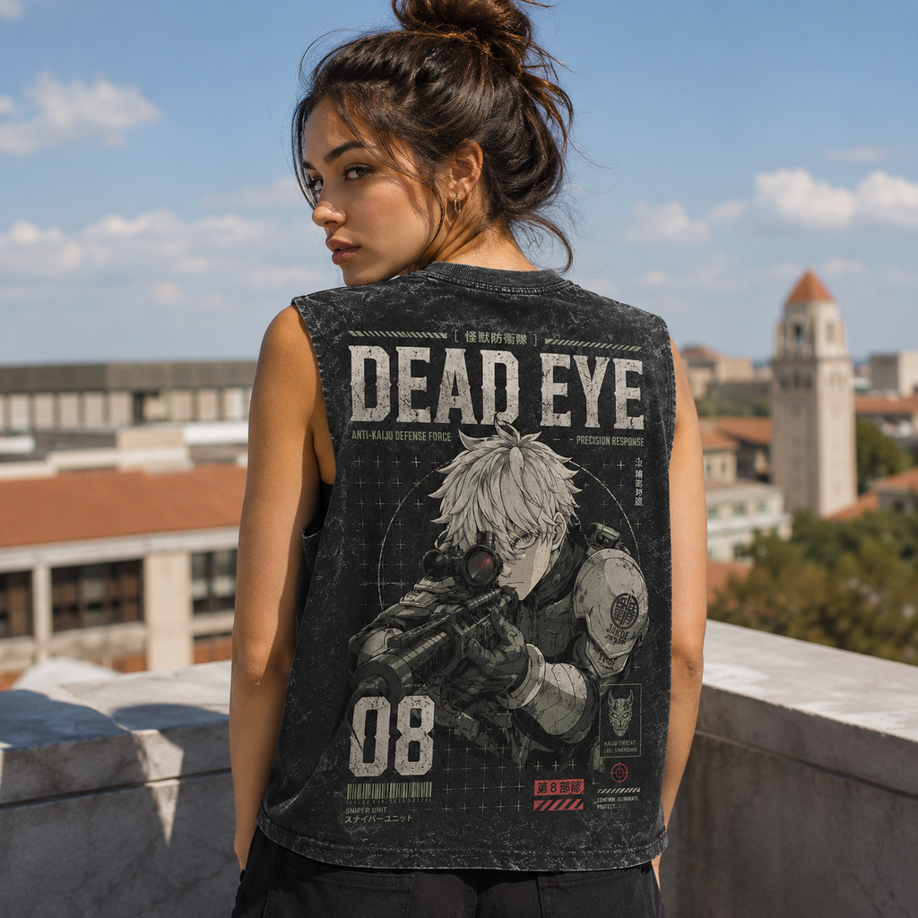 Kaiju No. 8 Anime Tank Top - Dead Eye Acid Wash Vest