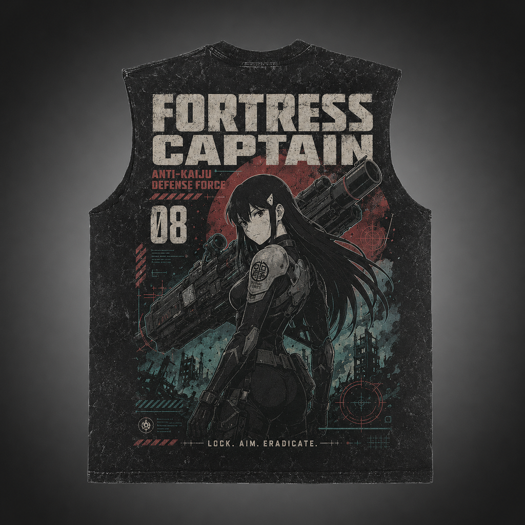 Kaiju No. 8 Anime Tank Top - Fortress Captain Acid Wash Vest