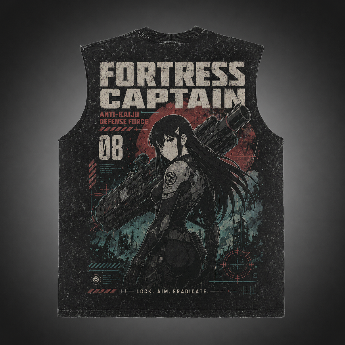 Kaiju No. 8 Anime Tank Top - Fortress Captain Acid Wash Vest