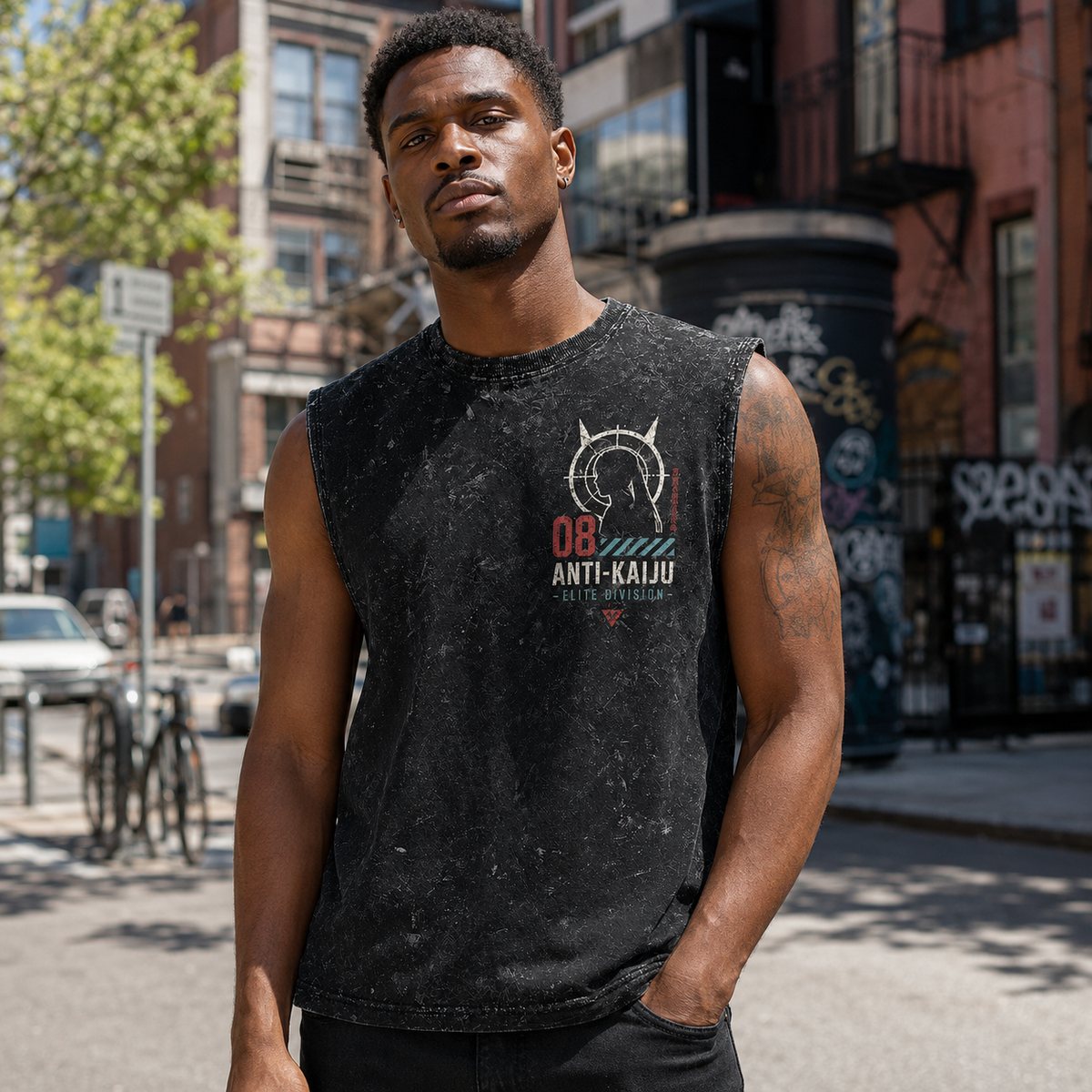 Kaiju No. 8 Anime Tank Top - Fortress Captain Acid Wash Vest