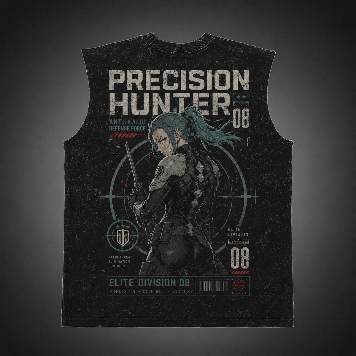 Kaiju No. 8 Anime Tank Top - Precision Hunter Acid Wash Vest