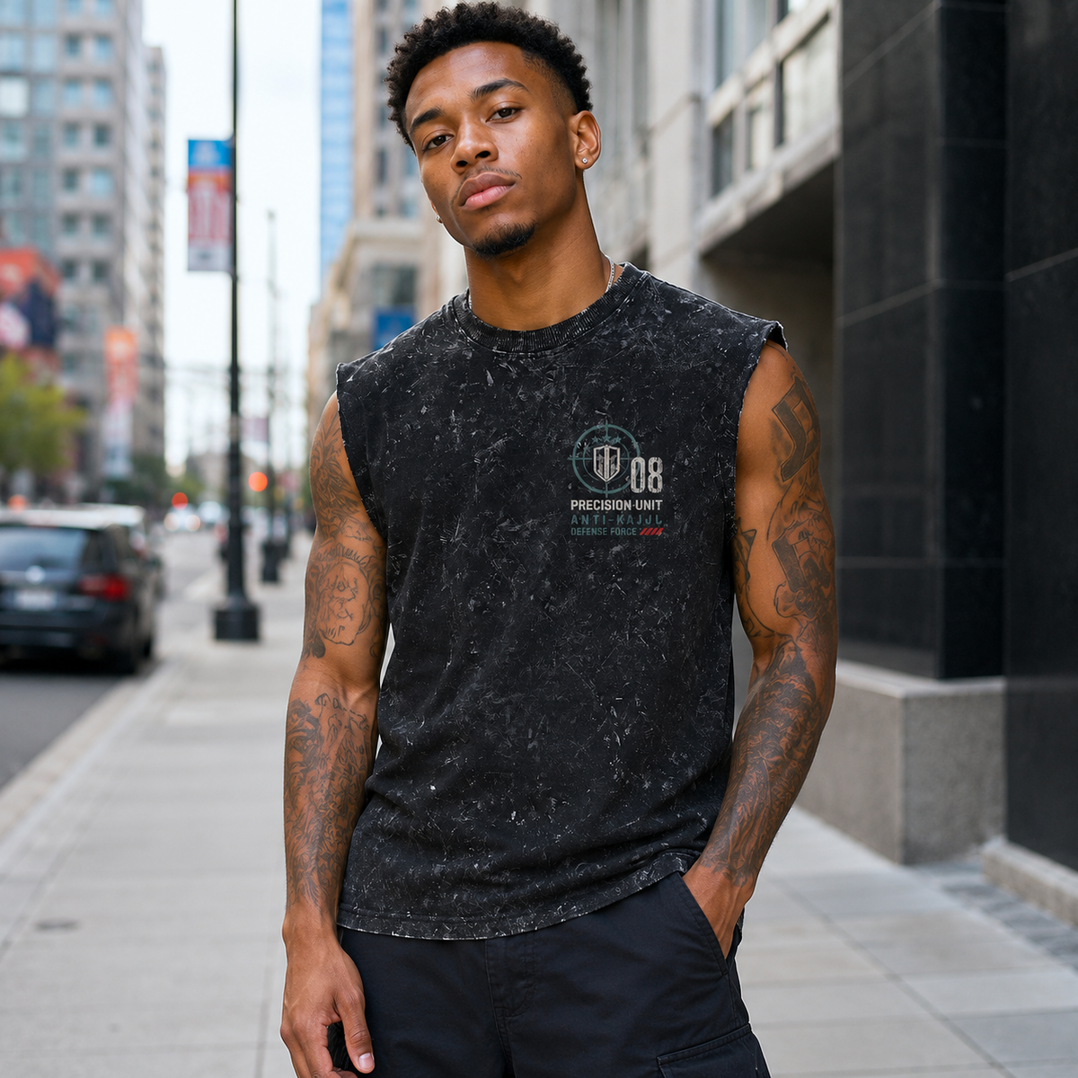 Kaiju No. 8 Anime Tank Top - Precision Hunter Acid Wash Vest