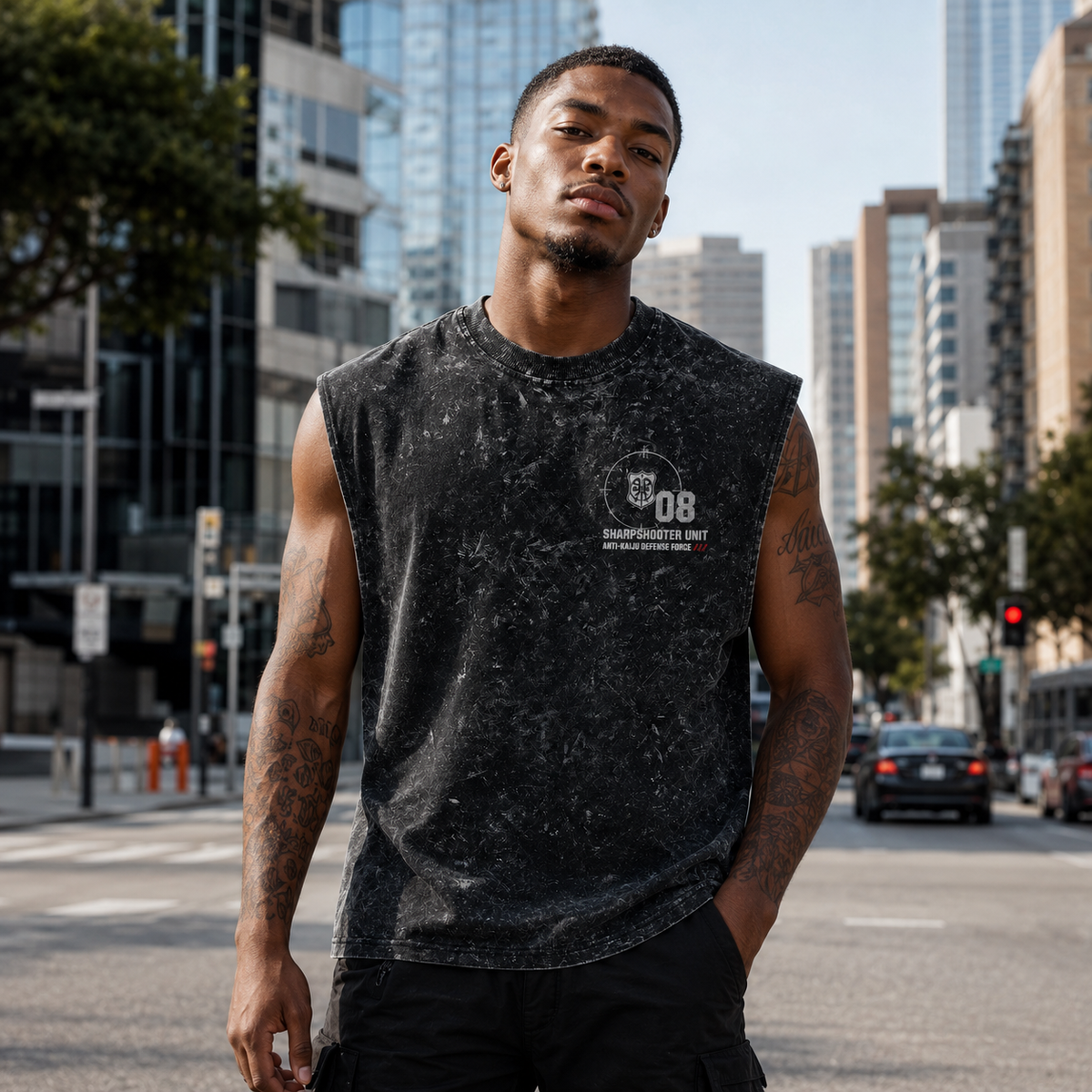 Kaiju No. 8 Anime Tank Top - Target Lock Acid Wash Vest