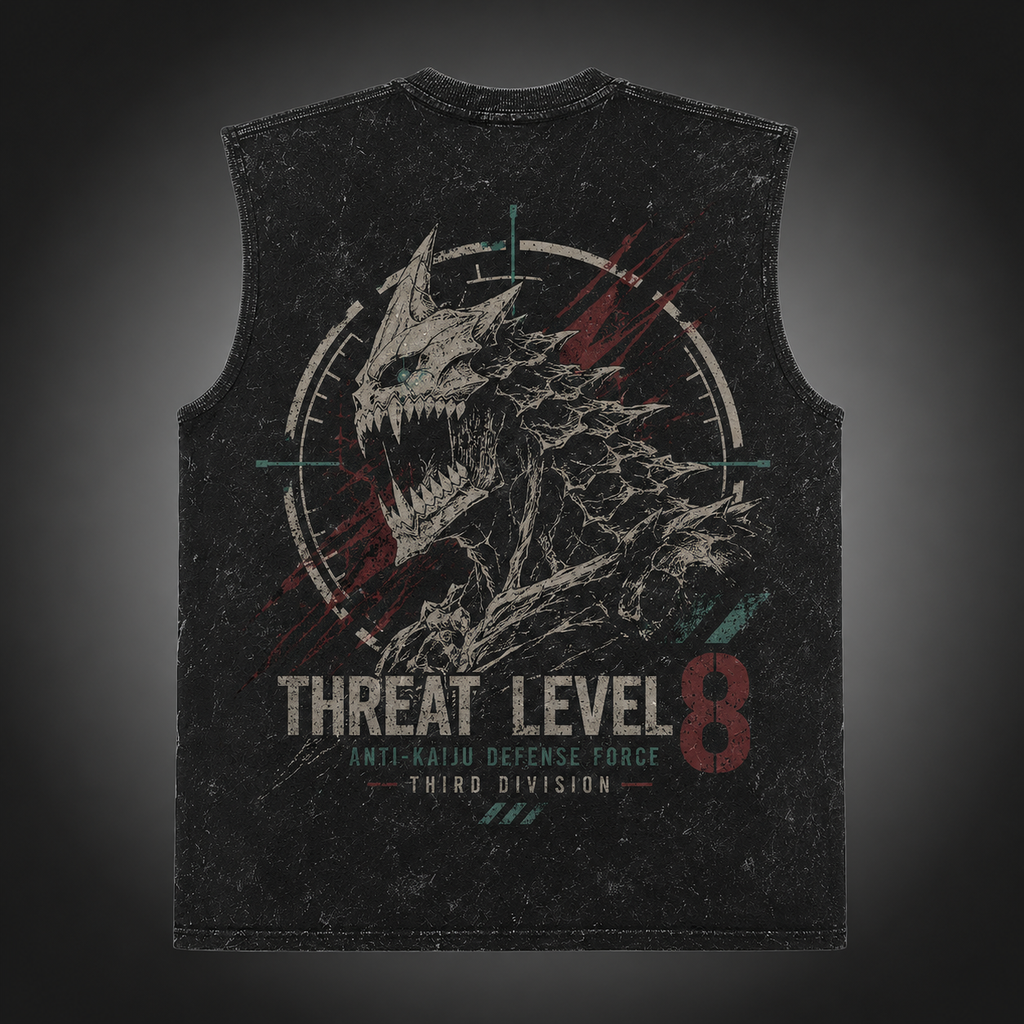 Kaiju No. 8 Anime Tank Top - Threat Level 8 Acid Wash Vest